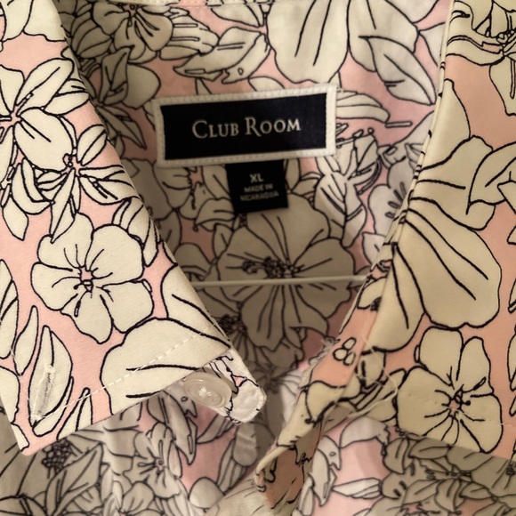 Club room mens dress shirt short sleeve XL pink black white floral print - Picture 2 of 5
